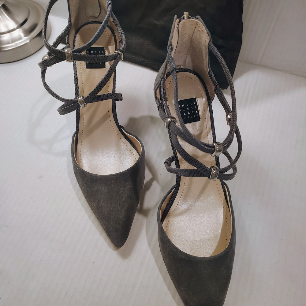 White House Black Market. Elegant Grey Strappy Heels